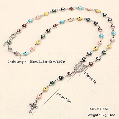 Stainless Steel Enamel Colorful Evil Eye Rosary Bead Necklaces RA8373-2-1