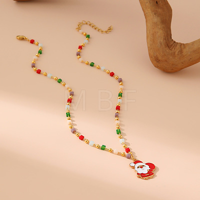 Christmas Alloy & Brass Red ang White Enamel Pendant Colorful Resin Beaded Necklaces for Women FS-WGF8F07-01-1