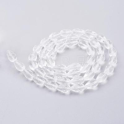 Clear Faceted Glass Teardrop Beads Strands X-GLAA-R024-15x10mm-12-1