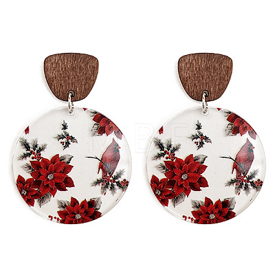 Transparent Acrylic Wood Dangle Stud Earrings FS-WG0124A-01-1