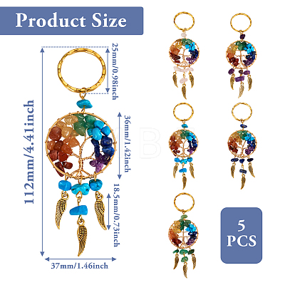 5Pcs 5 Style Gemstone Keychain KEYC-TA0001-18-1