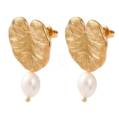 Leaf 304 Stainless Steel Dangle Stud Earrings EJEW-A163-02G-1