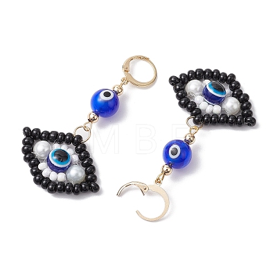 Glass Seed Bead Evil Eye Hoop Earrings EJEW-MZ00272-05-1