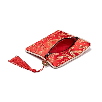 Chinese Brocade Tassel Zipper Jewelry Bag Gift Pouch ABAG-F005-13-1