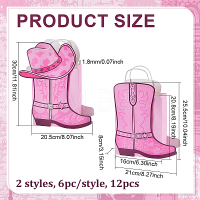 12Pcs 2 Styles Cowboy Boot Shape Paper Gift Tote Bags Kits ABAG-WH0083-013A-1