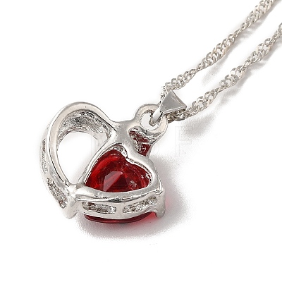 Resin Heart Pendant Necklace with Singapore Chains NJEW-C003-01D-1