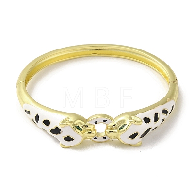 Brass Pave Green Cubic Zirconia Leopard Hinged Bangle for Women BJEW-K246-06G-1