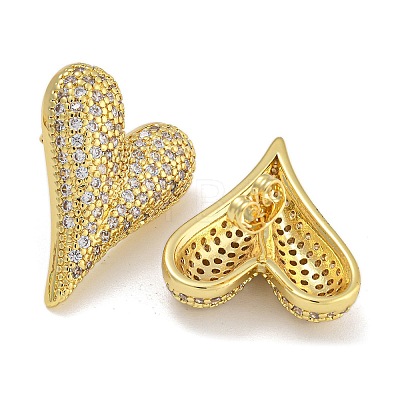 Rack Plating Heart Brass Micro Pave Cubic Zirconia Stud Earrings EJEW-I313-17G-1