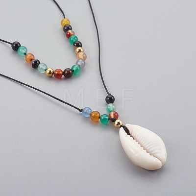 Cowrie Shell Beads Pendants Necklaces Sets NJEW-JN02299-02-1