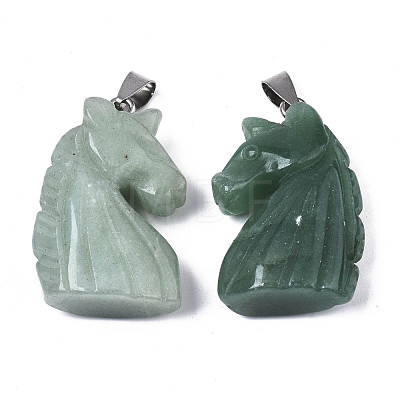 Carved Natural Green Aventurine Pendants G-N0327-002I-1