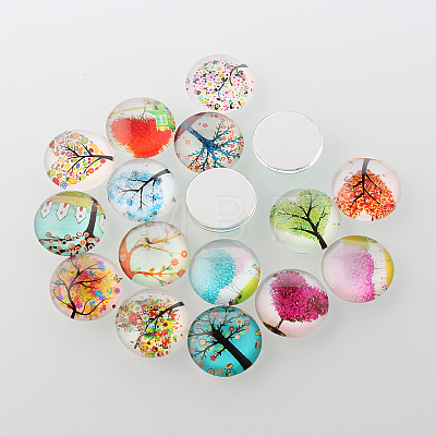 Tree of Life Printed Half Round/Dome Glass Cabochons X-GGLA-A002-10mm-GG-1