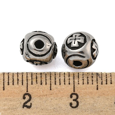 Round with Cross 304 Stainless Steel Beads STAS-E214-01AS-01-1