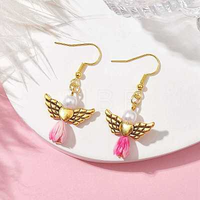 Angel Antique Golden Alloy & Resin Dangle Earrings EJEW-JE05686-11-1