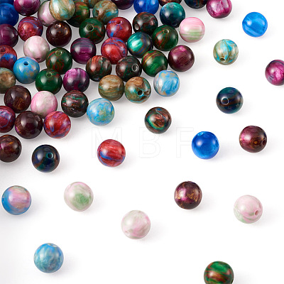 100Pcs 10 Colors Two Tone Opaque Resin Beads RESI-TA0001-45-1