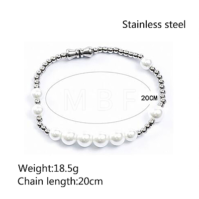 Minimalist Imitation Pearl & 304 Stainless Steel Round Beaded Stretch Bracelets KM8315-2-1