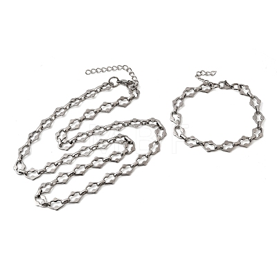 304 Stainless Steel Link Chain Bracelet & Necklace Jewelry Sets SJEW-L199-20P-1