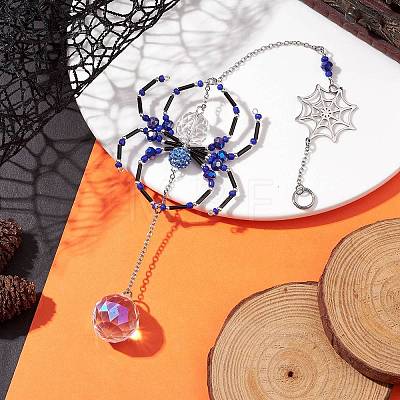 Spider Glass Beaded Hanging Ornaments HJEW-TA00172-03-1