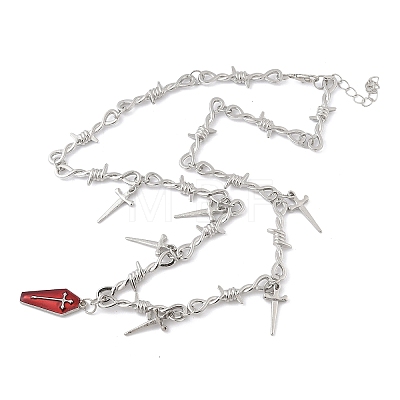 Halloween Alloy Spiked Thorns Link Dark Red Coffin Shaped Pendant Necklaces for Women NJEW-K294-01P-1