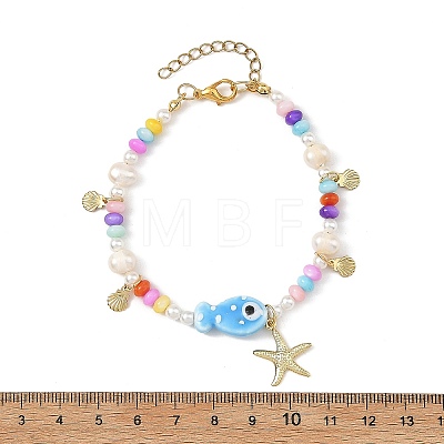 Ocean 304 Stainless Steel Starfish Shell Shape Charm Bracelets BJEW-JB14275-1