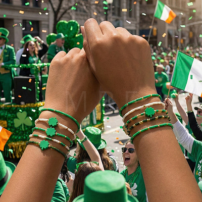 10Pcs Saint Patrick's Day Resin & Glass Seed Beads Stretch Bracelets CW0508-1