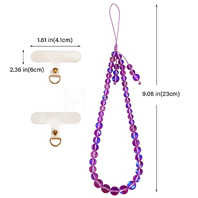 Round Synthetic Moonstone Beaded Mobile Straps HJEW-SW00042-04-1