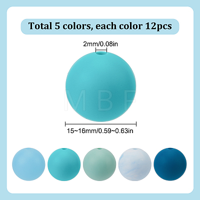 60Pcs 2 Styles Round Silicone Focal Beads with Fluorescence Acrylic Beads SIL-SP0001-01B-1