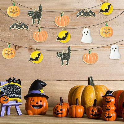 30Pcs 6 Styles Halloween Rack Plating Alloy Enamel Pendants PALLOY-CJ0002-32-1