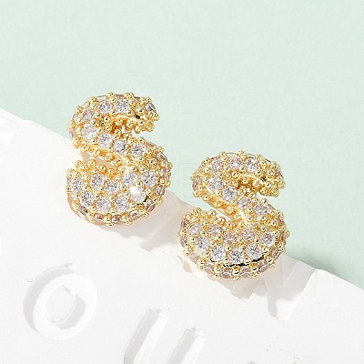 Brass Micro Pave Cubic Zirconia Stud Earrings EJEW-Z091-04G-S-1