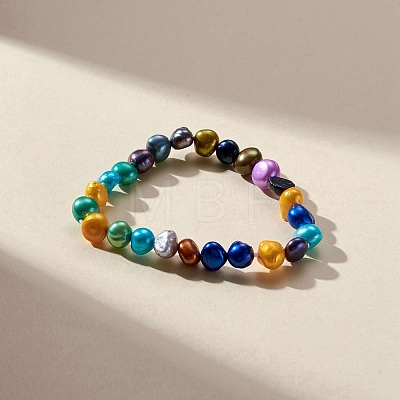 Dyed Natural Pearl Beaded Stretch Bracelet for Kids BJEW-JB09189-01-1