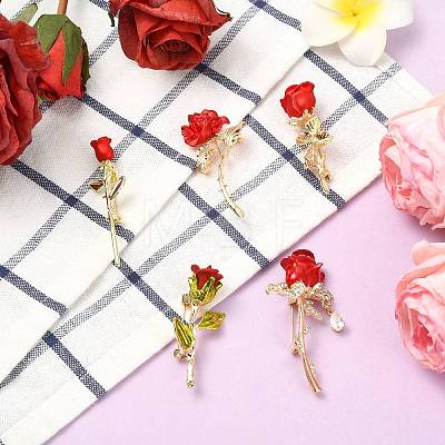 5Pcs 5 Styles Rose Flower Alloy Resin Lapel Pin Brooches for Backpack Clothes JEWB-CJ0003-53-1