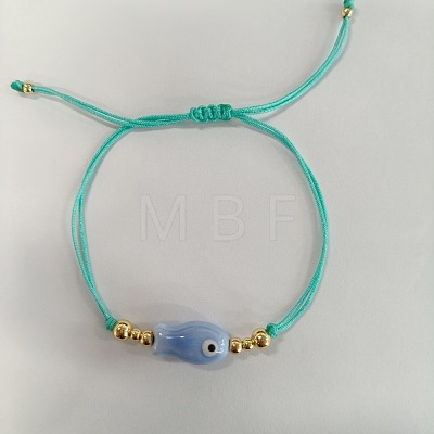 Braided Porcelain Fish Charm Adjustable Bracelets LS-JI6734-9-1