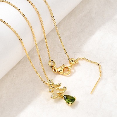 Christmas Tree Brass Micro Pave Cubic Zirconia Pendants Necklaces NJEW-L468-01G-B01-1