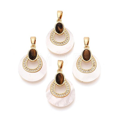 Natural Tiger Eye with White Shell Pendants KK-N287-11G-02-1