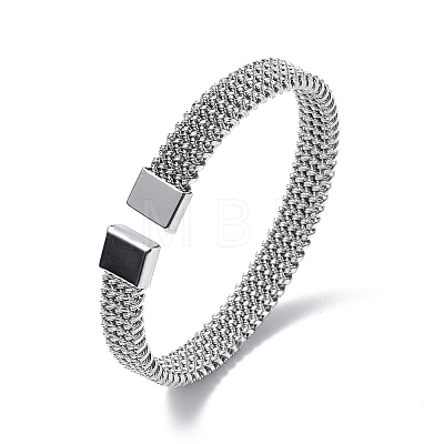 304 Stainless Steel Mesh Chain Shape Open Cuff Bangle for Women BJEW-C031-03-1