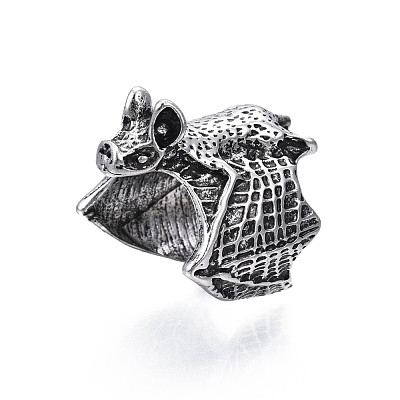 Gothic Punk Bat Alloy Open Cuff Ring for Women RJEW-T009-56AS-1