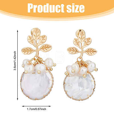 FIBLOOM 1 Pair Shell Pearl Dangle Stud Earrings EJEW-FI0002-22B-1