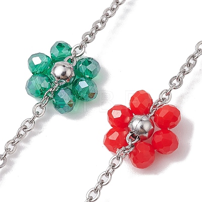 Colorful Glass Beaded Flower Link Chains AJEW-JB01209-02-1