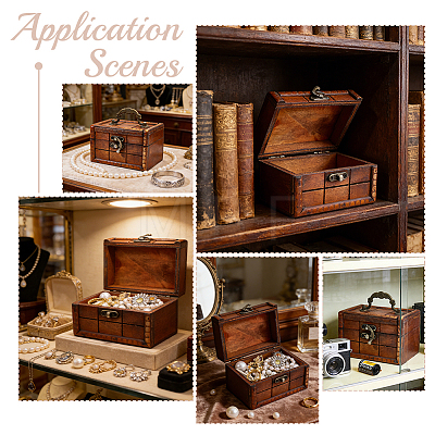 Retro Rectangle Wooden Storage Treasure Chests for Trinkets AJEW-WH0871-84B-1