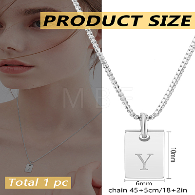 1Pc Stainless Steel Letter Rectangle Pendant Necklaces NJEW-LP0001-34Y-P-1