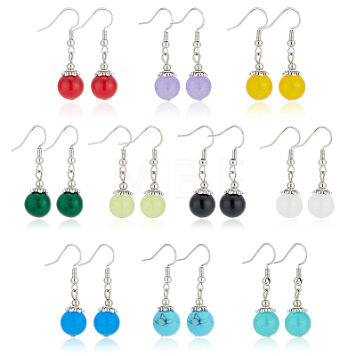 10 Pairs 10 Style Natural & Synthetic Mixed Gemstone Round Beaded Dangle Earrings EJEW-AN0002-82-1