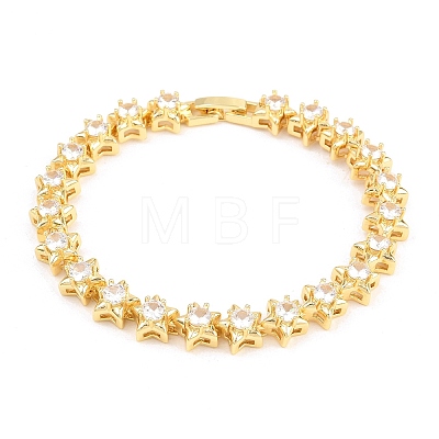 Start Brass Pave Clear Cubic Zirconia Link Chain Bracelets for Women BJEW-T025-02G-1