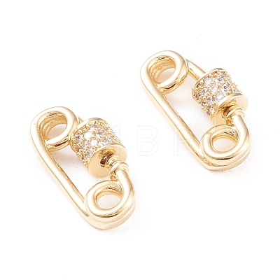 Brass Micro Pave Clear Cubic Zirconia Screw Carabiner Lock Charms KK-F814-38G-1