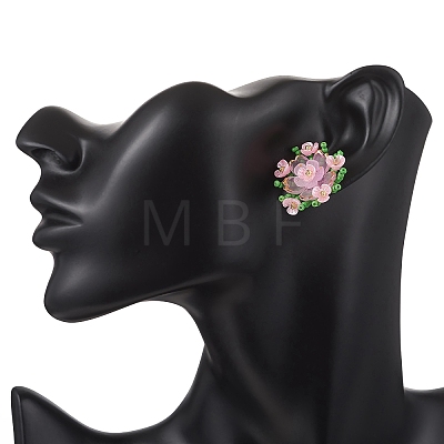 Flower Handmade Glass Seed Beads Stud Earrings EJEW-MZ00656-02-1