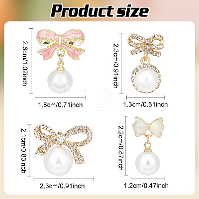 4 Pairs 4 Styles Alloy Enamel Bowknot & Plastic Pearl Dangle Stud Earrings with Sterling Silver Pins EJEW-AN0004-93-1