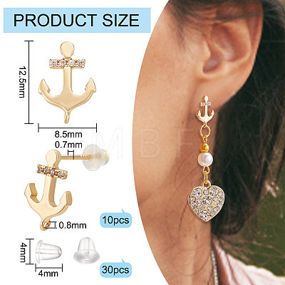 10pcs Brass Cubic Zirconia Stud Earring Findings KK-BC0010-25-1