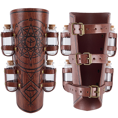 1 Pair Adjustable PU Leather Cord Bracelet with Glass Bottles AJEW-CL0002-53A-1