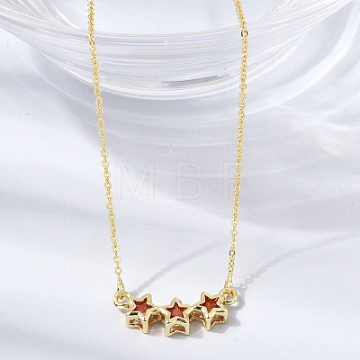 Brass Glass Triple Star Pendant Necklaces KK-CBAB173-03G-08-1