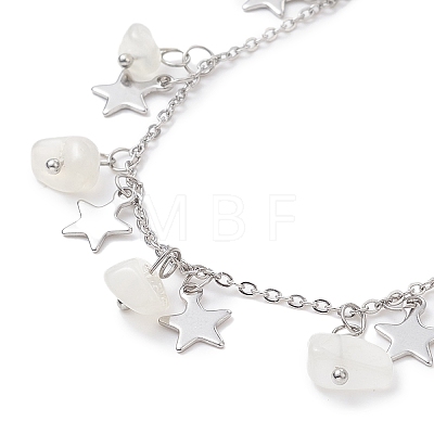 Natural White Moonstone Chips & Star Charms Anklet AJEW-AN00512-02-1