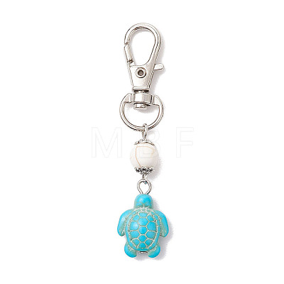 Tortoise & Round Synthetic Turquoise Pendant Decoration HJEW-JM02295-01-1