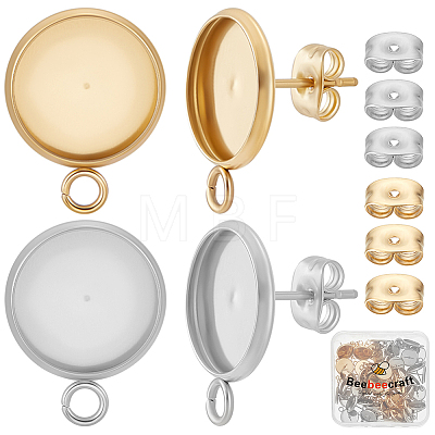 48Pcs 2 Styles Stainless Steel Stud Earring Findings STAS-BBC0010-23A-1